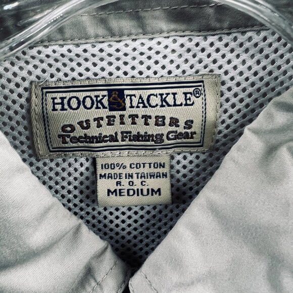 Hook Tackle Mens Shirt Medium Tan 100% Cotton Button Front Fishing Vented - Picture 5 of 10